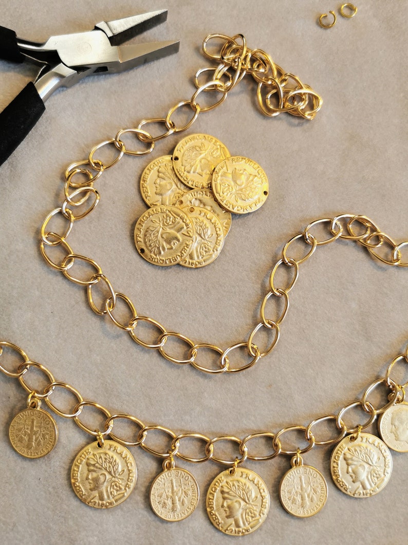 Antique Gold Coins Bracelet, Gold Charm Bracelet, Vintage Fashion Statement Jewelry, Anniversary gift for her, Mothers Day gift for Mom image 10