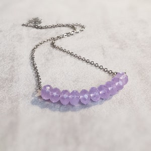 Lavender Chalcedony Row Necklace, Delicate Minimalist Gemstone Bar Necklace, Dainty Layering Necklace image 1