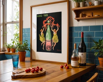 Retro French Wall Art - Printable Vintage Advertising Poster, Bar Cart Drinks Prints for Living Room