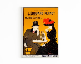 Cartel publicitario de licor Pernot vintage, impresión art nouveau francesa (descarga digital)