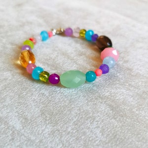 Colorful Gemstone bracelet, multi color crystal beaded bangle, stacking bracelet, handmade boho jewelry, Anniversary gift for her image 6