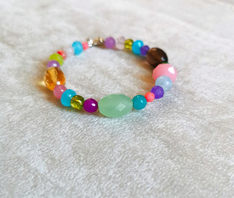 Colorful Gemstone bracelet, multi color crystal beaded bangle, stacking bracelet, handmade boho jewelry, Anniversary gift for her image 6