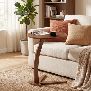 Solid Wood C Table, Slide Under Sofa Side Table for Small Spaces