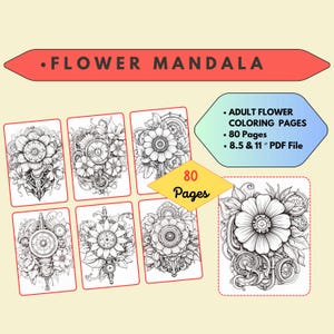 80 Printable Mandala Pages for Adults & Kids, Relaxing Floral Mandala Designs, Stress Relief Coloring Sheets, Digital Download