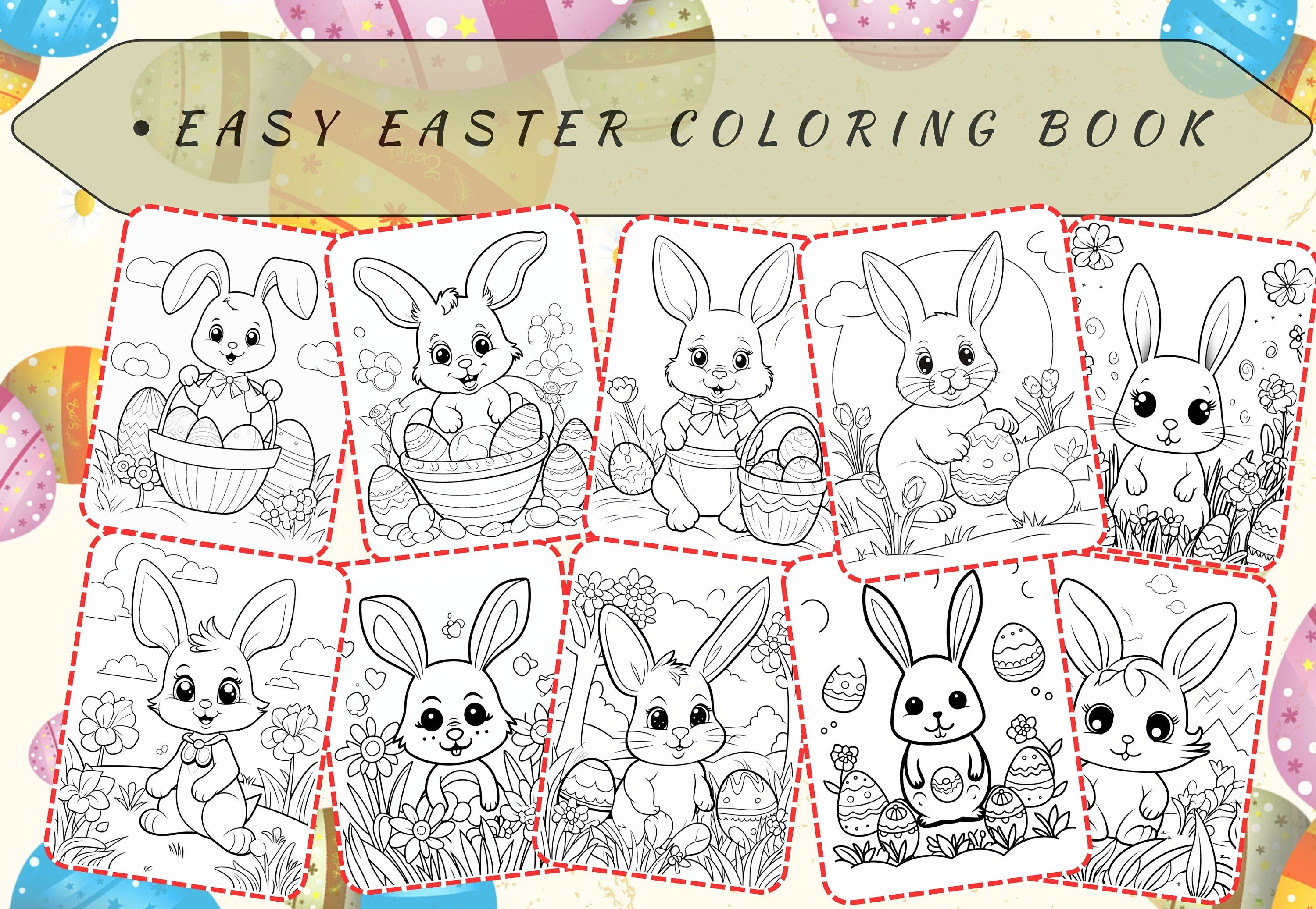 Printable Easter Scenes Coloring Pages, 33 Easter Coloring Book, Grayscale Cute Farm Animals ...