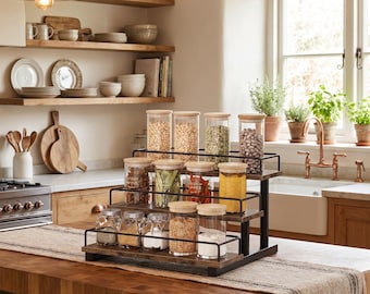 3 Tier Countertop Organizer, Rustic Kitchen Spice Rack Shelf, Coffee Syrup Display Stand, Farmhouse Counter Storage Organizer