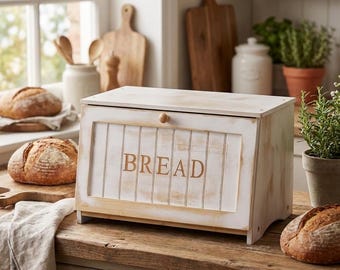 Wood Bread Box for Kitchen Counter, Retro Bamboo Bread Keeper, Farmhouse Kitchen Decor Storage Container