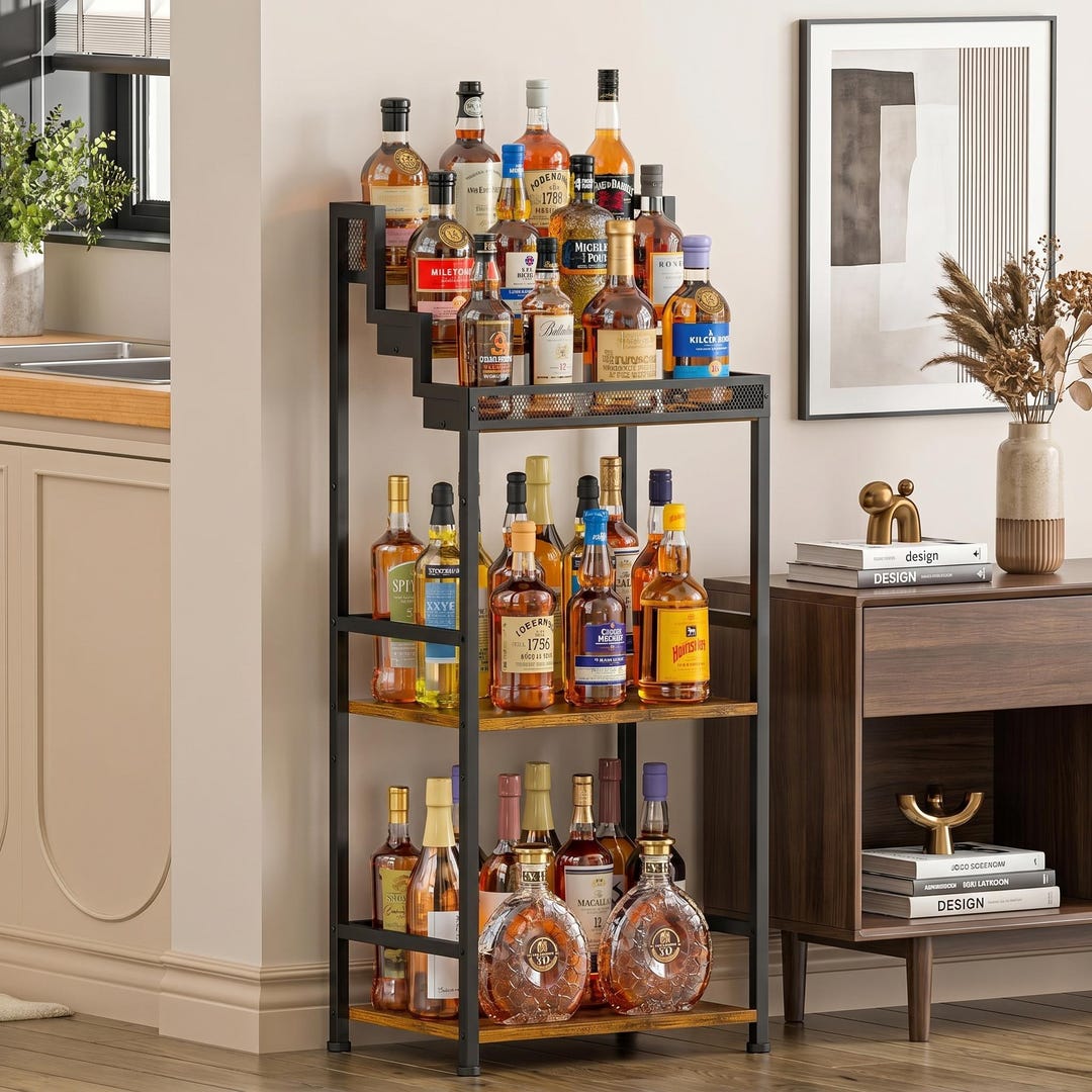 Bar Counter Racks Rustic Industrial Wine Rack Cabinet, Freestanding Liquor Bar Shelf With ...