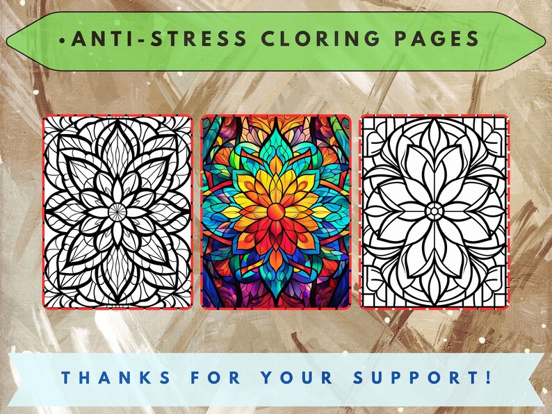 Stained Glass Patterns Coloring Book 40 Digital Pages, Art Therapy