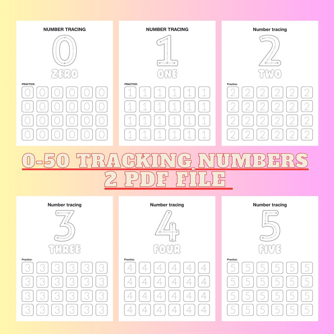 Educational Printable Pack: 50 Number Tracing Worksheets Children's ...
