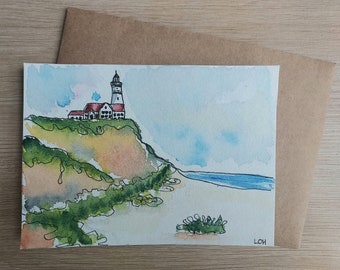 Carte Aquarelle paysage bord de mer et phare - LOH