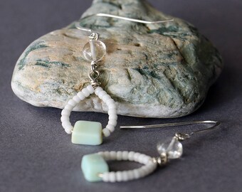 Opal and Quartz Drop Sterling Silver Earrings