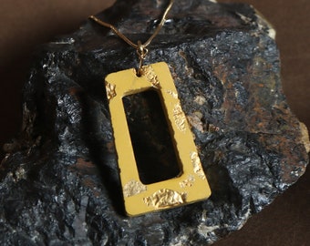 Golden Trapezoid Concrete Pendant Necklace