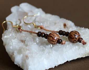 Wood and Leather Drop Earrings