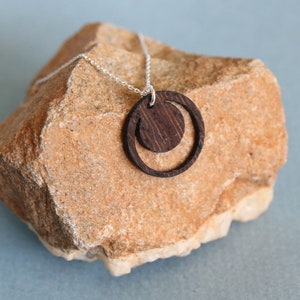 Wenge Wood Circle Pendant Sterling Silver Necklace