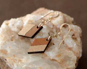 Gold Gilded Cherry Wood Diamond Gold Earrings