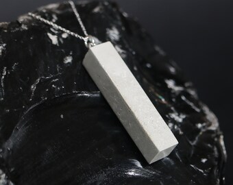 Smooth Concrete Long Rectangular Pendant Sterling Silver Necklace