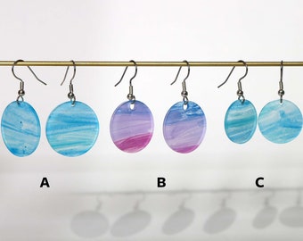 Lightweight Circle Watercolor Gradient Acrylic Silver Earrings