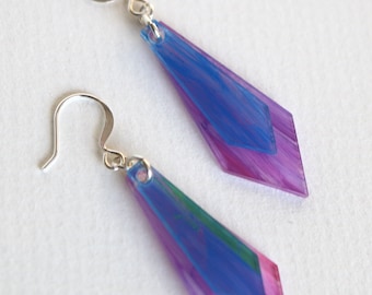 Lightweight Stacked Blue and Purple Watercolor Acrylic Silver Earrings