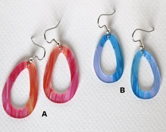 Lightweight Open Teardrop Hoop Watercolor Gradient Acrylic Silver Earrings