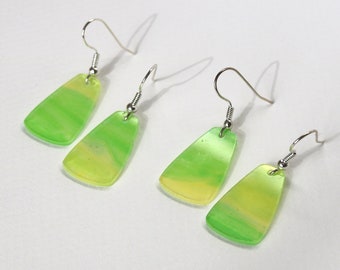 Lightweight Neon Green Geometric Watercolor Gradient Acrylic Silver Earrings