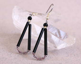 Lavender and Black Teardrop Earrings