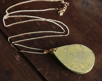 Green Concrete with Gold Foil Pendant Gold Necklace