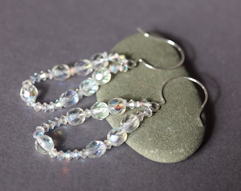 Lightweight Clear Crystal Sparkle Drop Sterling Silver Earrings