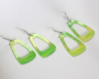 Lightweight Neon Green Geometric Watercolor Gradient Acrylic Silver Earrings