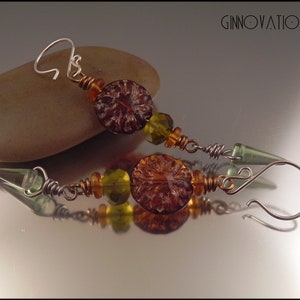 Ginnovations lampwork, Fall Harvest glass beaded earrings image 1