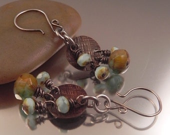 Ginnovations lampwork, Ancient Copper Czech glass beaded earrings