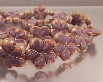 Dusty Violet Czech Glass table cut flower Beads, 10 beads