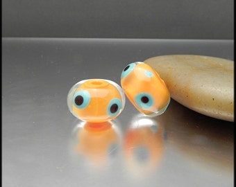 Ginnovations lampwork, Mango Whimsy bead pair (2 beads)