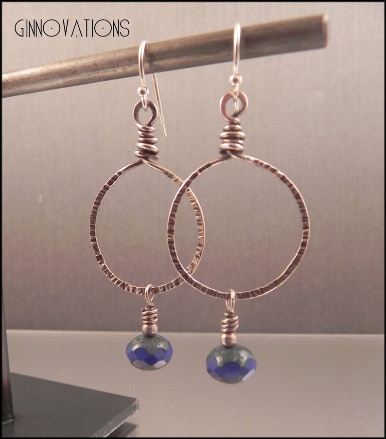 Ginnovations lampwork, Back the Blue Czech glass beaded earrings image 2