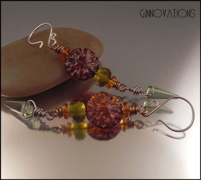Ginnovations lampwork, Fall Harvest glass beaded earrings image 1