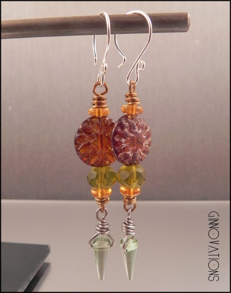 Ginnovations lampwork, Fall Harvest glass beaded earrings image 2