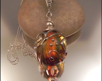 Ginnovations lampwork, Dazzling Dichroic pendant, optional sterling chain