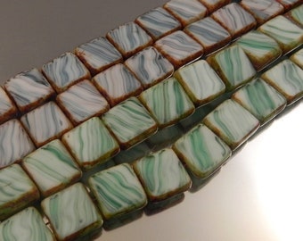 4 strands, Czech Glass Flat Squares/Tiles