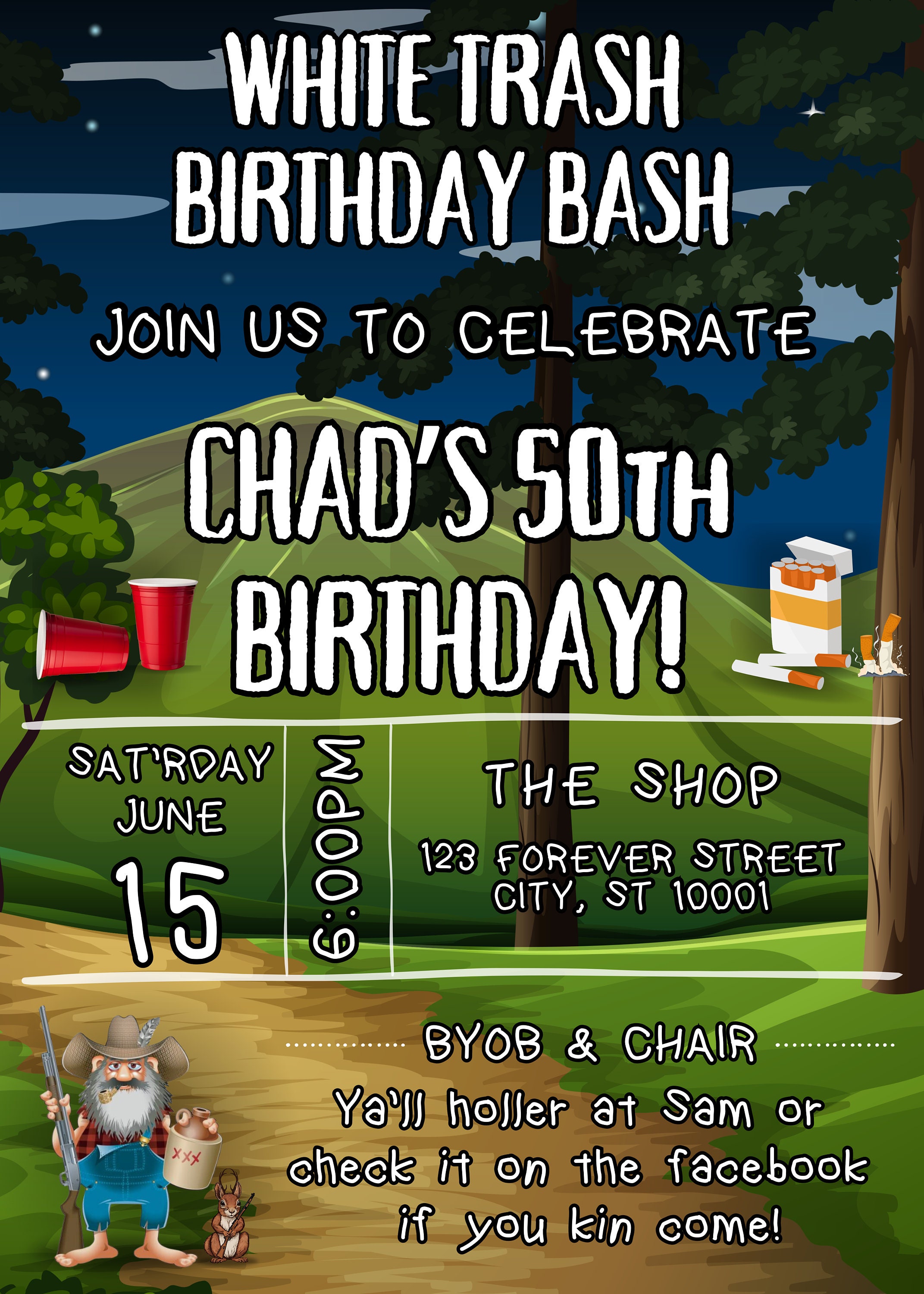 Birthday Invitation, Birthday Party, Invitation, White Trash Bash, 40th ...