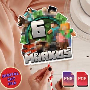 Mine Spiel druckbarer Cake Topper, Gamers Digital Cake Topper, personalisierter Cake Topper für Geburtstagsfeiern