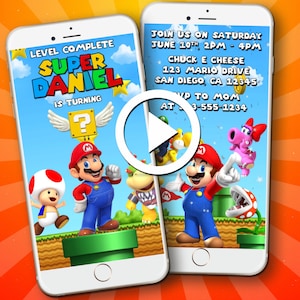 Verjaardagsvideo-uitnodiging Super Mario