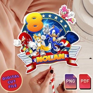 Decorazione per torta stampabile Sonic the Hedgehog v2, decorazione per torta digitale Sonic, decorazione per torta personalizzata per feste di compleanno