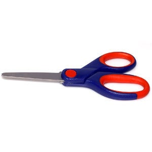 May include: A pair of blue and orange children's safety scissors with blunt tips.