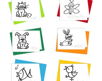 Coloring Cards: Little Buddies Pet Theme - Set of 6 Cards to Color in (Blank inside to use for any occasion) 6 Colored Envelopes included.