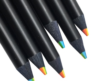 Rainbow Pencils: Round Shape Black Wood Colored Pencils 7 colors in 1 for Writing, Drawing & Coloring