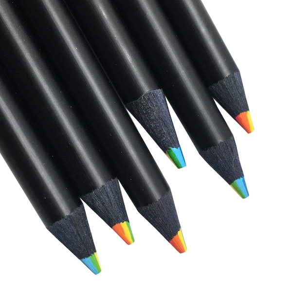 Rainbow Pencils: Round Shape Black Wood Colored Pencils 7 colors in 1 for Writing, Drawing & Coloring