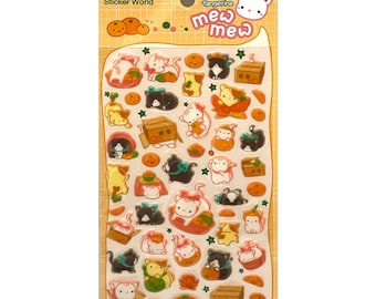 Mew Mew Cat Stickers: Kawaii Style Tangerine Kitten Puffy Sticker Sheet