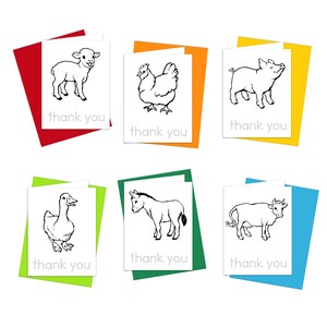 Farm Animals Thank You Cards: Teach Kids Gratitude! Easy & Fun to Color in and Trace. Set of 6 Note Cards w/ Envelopes (Blank Inside)