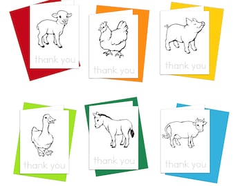 Farm Animals Thank You Cards: Teach Kids Gratitude! Easy & Fun to Color in and Trace. Set of 6 Note Cards w/ Envelopes (Blank Inside)