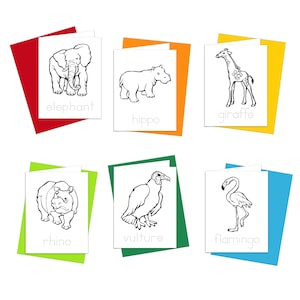 Coloring Cards: Safari Animals Theme - Set of 6 Notecards to Color in (Blank inside to use for any occasion) 6 Colored Envelopes included.